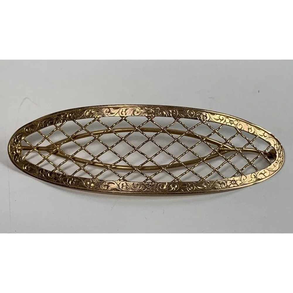 Antique 14k Gold Hair Barrette Victorian Edwardian 13 Grams Ornate Lattice 3.5”